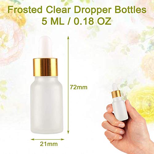 Yalbdopo 10 Botellas de Vidrio Transparente Esmerilado de 5 ml con pipetas cuentagotas, Mini Botellas vacías de aleación de Aluminio Dorado, contenedor de Muestra Recargable para aceites Esenciales