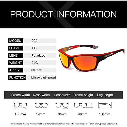 YAMEIZE Gafas de sol Polarizadas,Hombres Mujeres Deportes al aire libre Gafas de sol Protección UV400, Pesca, Ski, Conducción, Golf (Red Frame Red)