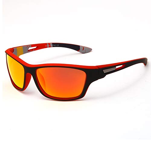 YAMEIZE Gafas de sol Polarizadas,Hombres Mujeres Deportes al aire libre Gafas de sol Protección UV400, Pesca, Ski, Conducción, Golf (Red Frame Red)