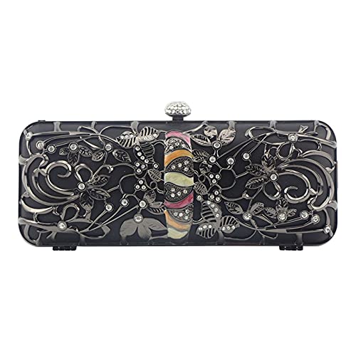 YANGB Metal Hueco Cena Cena Bolso Mini Cadena de Embrague Bolso Hombro Crossbody Cadena Hombro Hombro Elegante Lentejuelas Boda Nupcial Análisis Anual,Negro