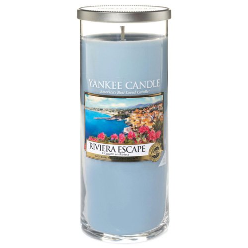 Yankee Candle 1508622e Large Pillar Riviera Escape - Vela Perfumada, cristal, color azul claro, 20 x 8 cm