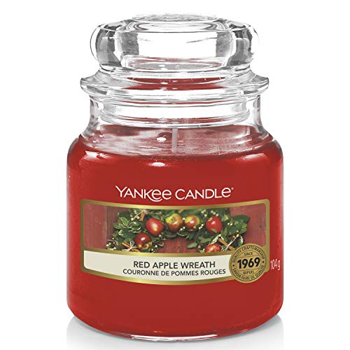 Yankee Candle Red Apple Wreath Vela Aromática en Frasco Pequeño, Rojo, 104g