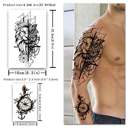 Yazhiji 56 Hojas de Pegatinas de Tatuajes Temporales 11 Hojas de Tatuajes de Medio Brazo para hombres o mujeres con 45 hojas de pequeños tatuajes falsos