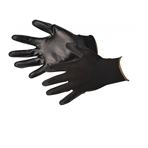 YBS Safety Workwear - Guantes Con Poliuretano La Capa, Para Trabajar Por La Precisión Y La Jardinería, 12-Pack, Talla L, Color: Negro