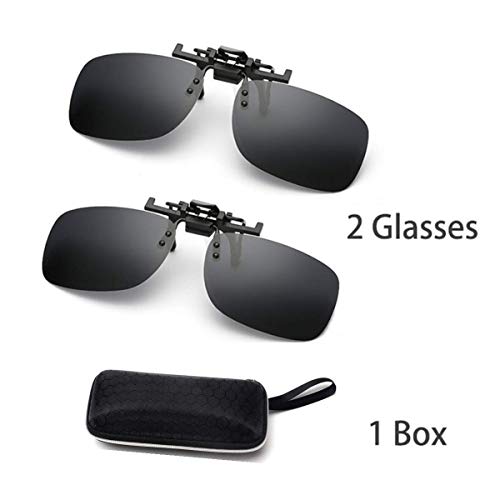 YiHao Gafas de sol con clip para lentes polarizadas antideslumbrantes abatibles, lentes rectangulares sin marco con clip para gafas de sol graduadas para conducir golf, tiro, pesca, 2 pares