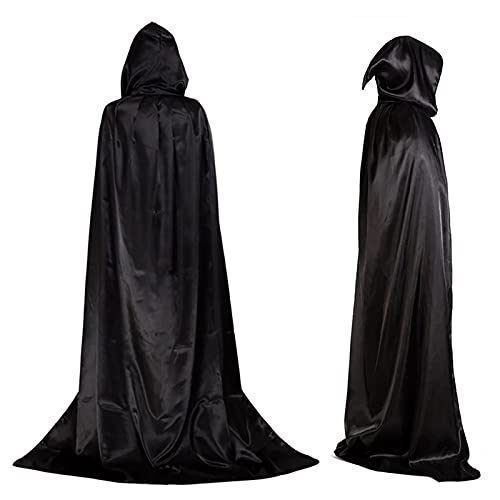 Yiifunglong Capa negra con capucha para Halloween, disfraz de fiesta, capa elástica negra unisex para Halloween, para cosplay, S