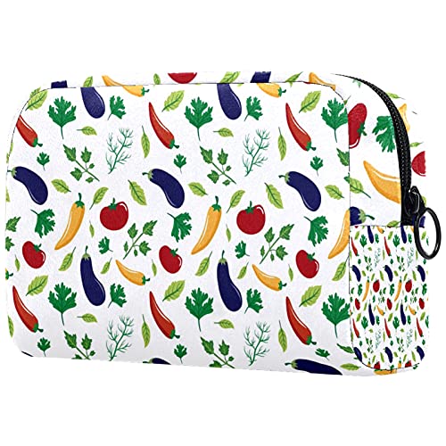 Yitian Verduras Berenjena Tomate Pimienta Picante Hojas Cosméticos Bolsa para Mujeres, Adorable Bolsa de Maquillaje Espaciosa Bolsa de Viaje