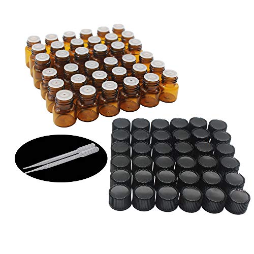 Yizhao Ambar Botellas de Aceite esencial de Vidrio Vacías 1ml,con Reductor de Orificio y Tapa,Para Aceites Esenciales, Aromaterapia,Perfumes,Masajes,Laboratorio de Química – 36 Pcs