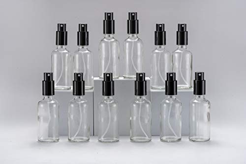 Yizhao Transparente Pulverizador Cristal 50ml, Glass Spray Bottles con [Atomizador],para Aceites Esenciales, Mezclas de Aromaterapia, Perfumes, Masajes, Líquidos Químicos, Farmacéutico– 12Pcs