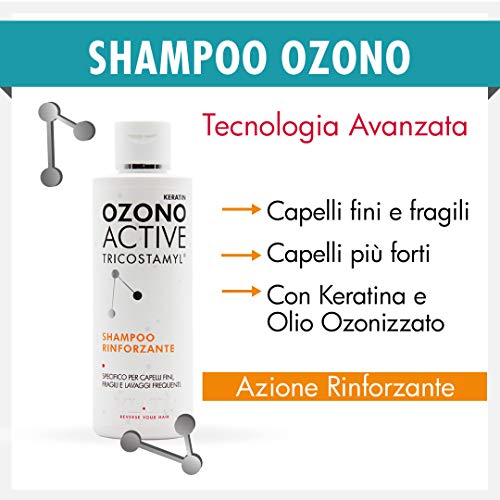 Ylato Ozono Active Champú fortalecedor – Champú fortalecedor para cabellos frágiles, finos que tienden a caerse o romperse – Con aceite ozonizado de girasol y keratina, apto para lavados frecuentes