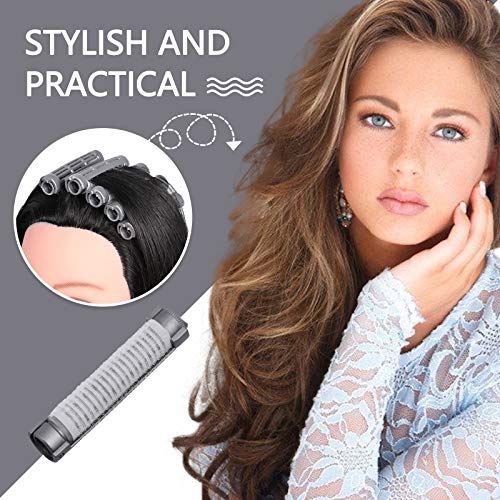 YMHPRIDE 22 Pzs Auto agarre Clips de rodillos de pelo Pinzas mullidas para raíces de pelo, rizadores de peluquería de salón pequeño, herramienta de rizado DIY adhesiva de nailon con 2 peines(Gris)