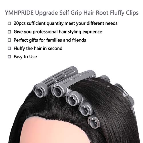 YMHPRIDE 22 Pzs Auto agarre Clips de rodillos de pelo Pinzas mullidas para raíces de pelo, rizadores de peluquería de salón pequeño, herramienta de rizado DIY adhesiva de nailon con 2 peines(Gris)