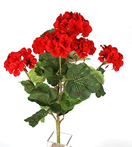 Ymwenj Flor Artificial Arbusto De Geranio Rojo De 18 Pulgadas con 7 Cabezas De Flores - Arbusto De Flores Artificiales