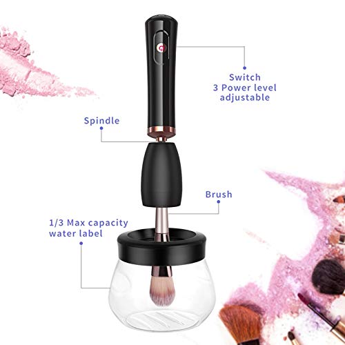 Yonphy Limpiador de brochas de maquillaje y secador eléctrico, dispositivo de limpieza de pinceles de maquillaje, adecuado para la mayoría de brochas de maquillaje (5 – 25 mm)