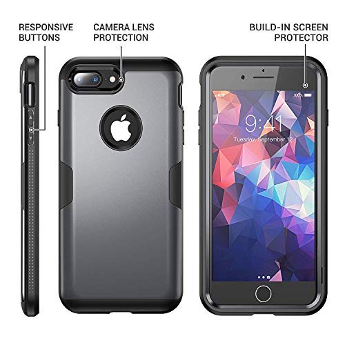 YOUMAKER Funda para iPhone 8 Plus & iPhone 7 Plus, con Protector de Pantalla Incorporado Protección Resistente Carcasas a Prueba de Golpes para Apple iPhone 8 Plus 5,5 Pulgadas Negra