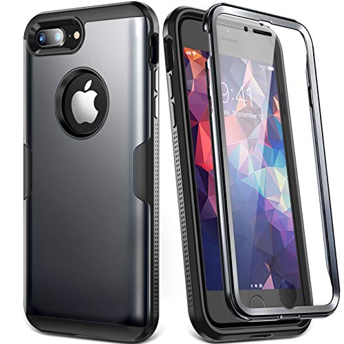 YOUMAKER Funda para iPhone 8 Plus & iPhone 7 Plus, con Protector de Pantalla Incorporado Protección Resistente Carcasas a Prueba de Golpes para Apple iPhone 8 Plus 5,5 Pulgadas Negra