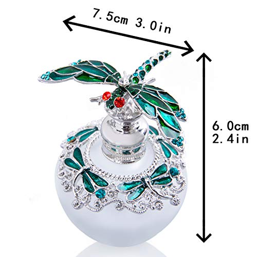 YU FENG Botella de perfume de cristal decorativa de libélula Jeweled esmaltado de lujo de cristal perfume, botella de olor vacía recargable (verde, 40 ml)