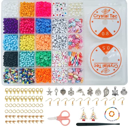 Yucch10000 Cuentas de Bricolaje para Pulseras para Niños con 4mm Cuentas de Colores,Mariposa,Flores,Letras,Carita Sonriente,para Hacer Pulseras de Joyería con Tijeras de Seguridad y Cordón Elást