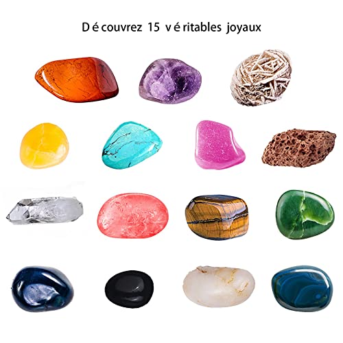 YUDIZWS Kit Cavar Piedras Preciosas Reales, Kit Científico Excavación 15 Gemas Reales, Juguetes Educativos Stem, Regalo Significativo para Niños Y Niñas,Natural