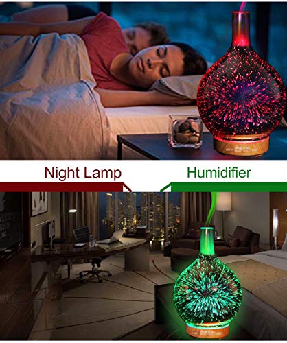 YunNasi Difusores de Aceites Perfumado de Vidrio 3D Humidificadores Niebla Fría Difusor Ultrasónica Aromaterapia Sin Agua Auto Apagado con 7Colores Luz LED para Meditación Yoga SPA Dormir