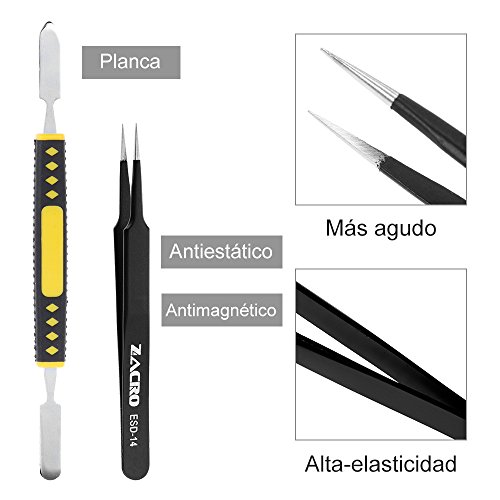 Zacro 11 Pcs Kit de Pinzas de Precisión, Tweezers Anti-Estáticas de Acero Inoxidable para las Electrónicas, Joyería, Laboratorio o Cosmetología, etc, Negro