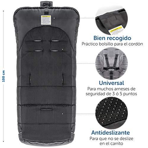 Zamboo Saco Silla Paseo Universal Invierno - Sacos de Silla de bebe con Forro Polar térmico - Sacos de abrigo para Carritos con capucha, reflectores y bolsa - Negro