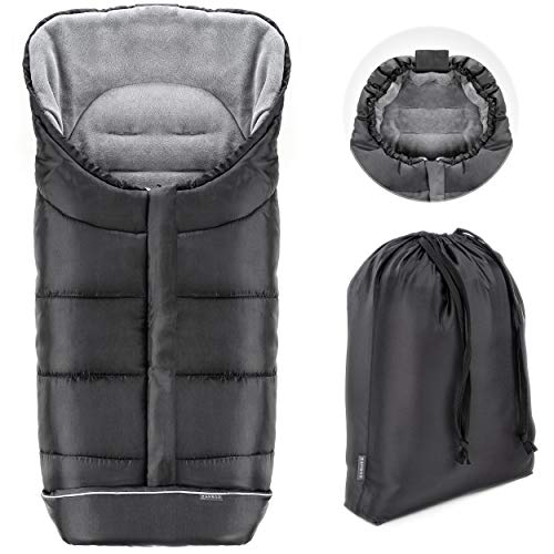 Zamboo Saco Silla Paseo Universal Invierno - Sacos de Silla de bebe con Forro Polar térmico - Sacos de abrigo para Carritos con capucha, reflectores y bolsa - Negro