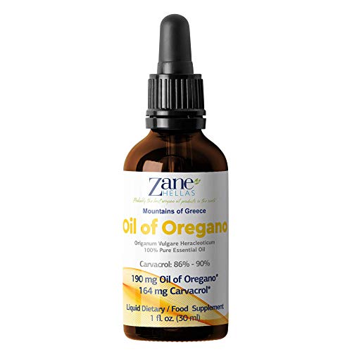 Zane Hellas 100% Undiluted Oregano Oil. Greek Essential Oil of Oregano .86% Min Carvacrol. 164 mg Carvacrol Per Serving. Probably The Best Oregano Oil in The World. 1 fl. oz.- 30ml.