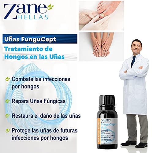 Zane Hellas FunguCept Nail. Solución de uñas micóticas. Solución de uñas de Hongos para uñas descoloridas, Gruesas, desmenuzadas y con Hongos. Resultados Visibles en 4 Semanas.0.33 oz -10ml