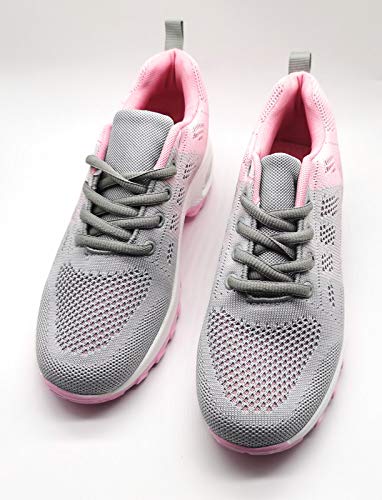 Zapatillas Deportivas para Mujer con Cuña de Camara de Aire Muy Transpirables y Ligeras con Bmabas con Plataforma Moda Deportiva Gris Rosa 39