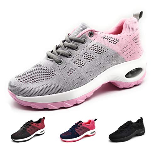 Zapatillas Deportivas para Mujer con Cuña de Camara de Aire Muy Transpirables y Ligeras con Bmabas con Plataforma Moda Deportiva Gris Rosa 39