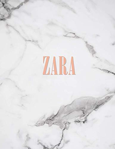 Zara: Marble Gold Monogram Initial Name Zara with Marble and Pink Floral Notebook Journal for Women, Girls and School Wide Ruled Composition Notebook, 8.5x11