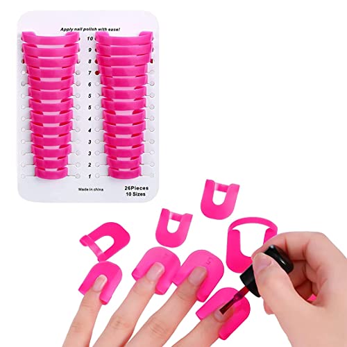 Zeayebsr 26 piezas plantilla de esmalte de uñas, guía de pintura de uñas de 10 tamaños, protectores de puntas de esmalte de uñas de manicura, accesorios de herramientas básicas reutilizables (rosa)