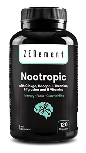 Zenement | Nootropico, con Ginkgo, Bacopa, Teanina, Tirosina y Vitaminas B, 120 Cápsulas | Memoria, Concentración, Agilidad Mental | Vegano, sin aditivos, sin alérgenos, No-GMO