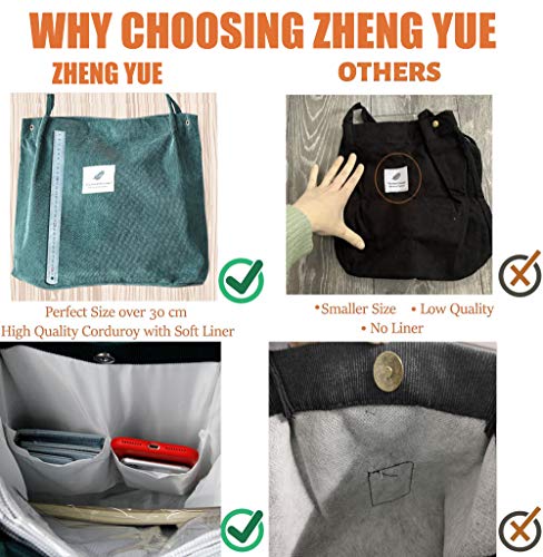 ZhengYue Bolso de Hombro Informal de Las señoras del totalizador de la Pana de Las Mujeres Bolso de Playa Reutilizable Plegable de la Playa de Las Compras Black