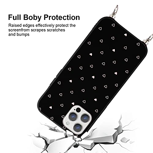 ZhuoFan Funda con Cadena para Apple iPhone 13 Pro MAX 6.7'' - Funda Protectora con Pulseras Suave Silicona Patrón TPU Antigolpes Teléfonoo Móvil con Cadena de Desmontable Phone Case para Chicas, Amor