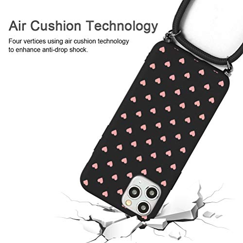 ZhuoFan Funda con Cuerda para iPhone 11 Pro Carcasa Negro Silicona Dibujos Case con Correa Colgante Ajustable Collar Correa de Cuello Cadena Cordón para Apple iPhone 11Pro Cuerda 5,8" - Amor 1