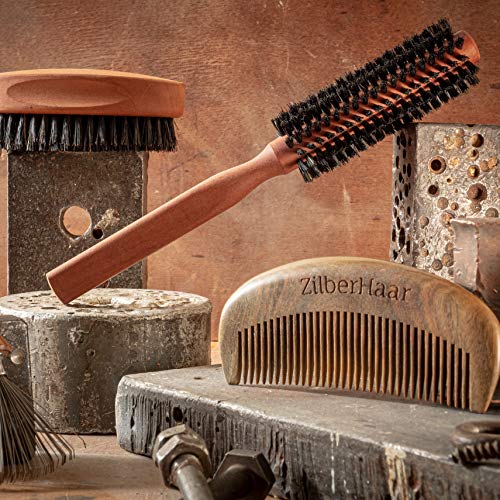 ZilberHaar – Styler – Cepillo redondo para barba y pelo – 1,3 pulgadas – Cerdas de jabalí y madera – Cepillo redondo – Cepillo de secado de barba – Cepillo para hombre