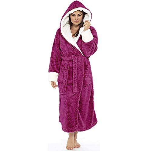 Zilosconcy Albornoz Lana Mujer Invierno Bata Terciopelo Coral Engrosado Bata De Forro Polar Suave con Capucha Batas De Estar En Casa Súper Suave Talla Grande Pijamas