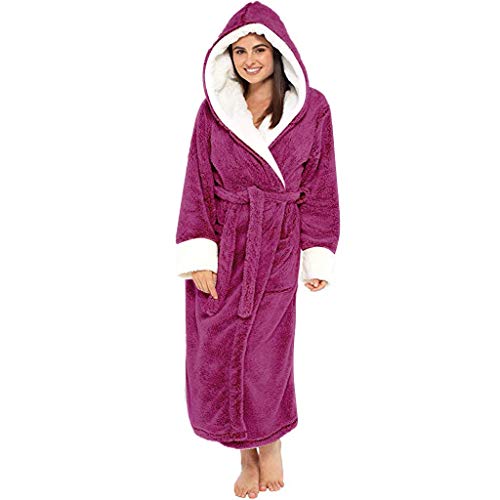 Zilosconcy Albornoz Lana Mujer Invierno Bata Terciopelo Coral Engrosado Bata De Forro Polar Suave con Capucha Batas De Estar En Casa Súper Suave Talla Grande Pijamas