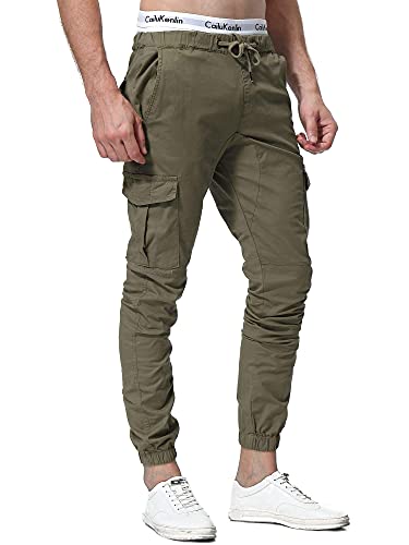 ZOEREA Pantalones Hombre Casuales Deporte Elásticos Joggers Largos Pants con Bolsillos Algodón Slim Fit Cargo Trouser de Hombres Verde, M