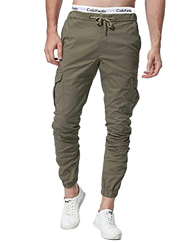 ZOEREA Pantalones Hombre Casuales Deporte Elásticos Joggers Largos Pants con Bolsillos Algodón Slim Fit Cargo Trouser de Hombres Verde, M