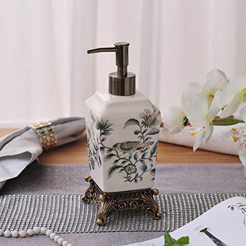 ZYQZXHN Vintage Cerámica Dispensador De Jabón para Cocina De Baño,Diseño Simple Flor Plantas Animales Aves Hotel Porcelana Decoracion,Líquido De La Botella Vacía Jabonera Botella De Loción Desinfecta