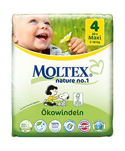 120 unidades. MOLTEX Nature No1 pañales ecológicos para bebés, talla 4 MAXI (7 – 18 kg), 4 x 30 unidades