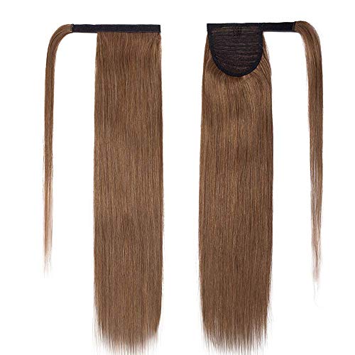 20"(50cm) Coleta Postiza Pelo Natural Humano 100% Remy Extensiones de Cabello Natural Clip Coletero Coletas Postizas Naturales Postizos Ponytail Extension (95g,#6 Castaño Dorado)