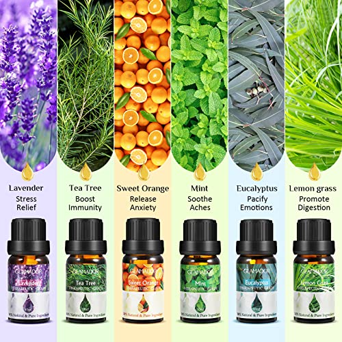 Aceites Esenciales para Humidificador 6Pcs-Aceites Esenciales Naturales para Difusor-Esencias Aromaticas-Limón, Arbol de Té, Menta, Lavanda, Naranja Dulce y Eucalipto,Regalos Originales para Mujer