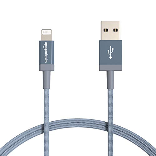 Amazon Basics - Cable Lightning a USB-A de nailon trenzado, cargador certificado por MFi, color gris oscuro, 0,9 m