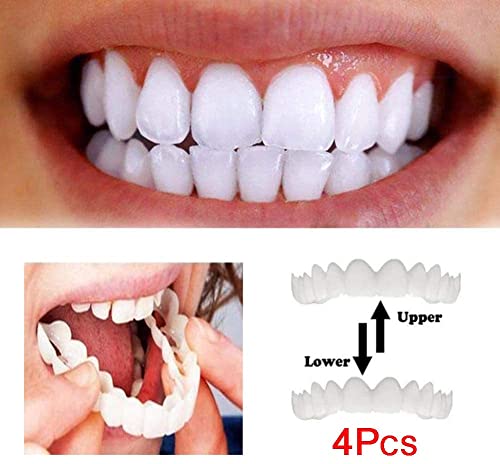 AMPQON Dientes Dentadura Sonrisa Diente Falso Carillas instantáneas Dentaduras Dientes Relleno Temporal cosmético Kits de blanqueamiento Kit de Relleno de Dientes Permanente (Superior + Inferior) Un