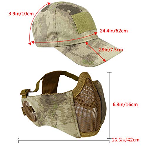 AOUTACC Máscara de malla Airsoft con protección auditiva y gorra de béisbol ajustable para CS/Caza/Paintball/Tiro (AT)