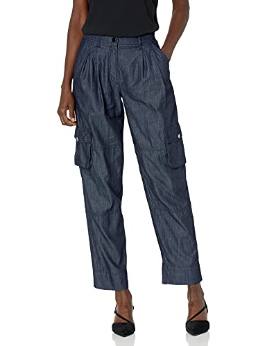 Armani Exchange Pantalones Cargo, Bolsillos en el Lado de la Pierna, Botones metálicos Informales, Indigo Azul Vaquero, M para Mujer